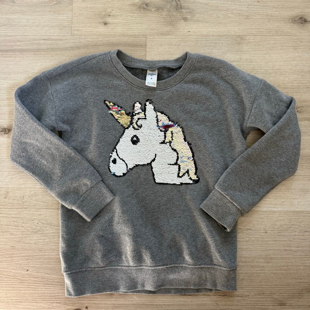 OshKosh B'Gosh Girls Unicorn Sequin Sweater Shirt Grey Size 8